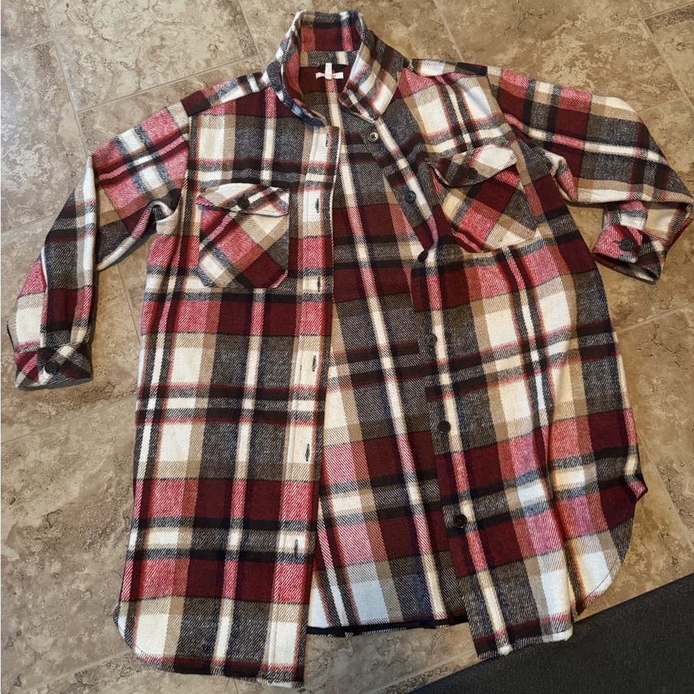 Maurices Red and Black Casual Button Down Shirt